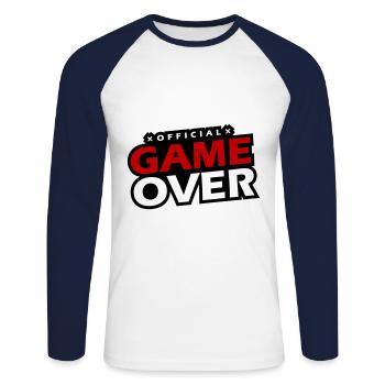 Game Over Slogan - Unisex Long Sleeve Baseball T-Shirt - white/navy - Front - Nik (191cm)