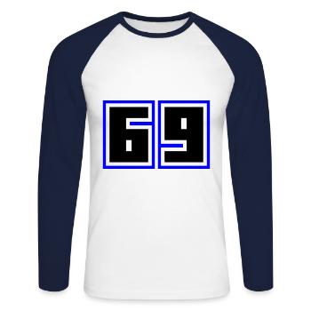 69 Nombre symbole - T-shirt baseball manches longues Homme - blanc/marine - Devant - Nik (191cm)