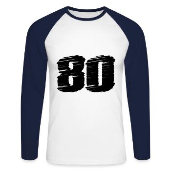 80 Zahl Trikot - Unisex Baseballshirt langarm - Weiß/Navy - Vorne - Nik (191cm)