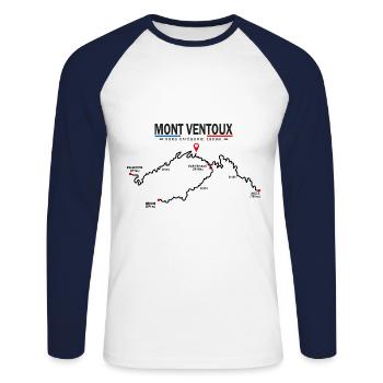 Vélo Mont Ventoux carte le Ventoux à velo - T-shirt baseball manches longues Homme - blanc/marine - Devant - Nik (191cm)
