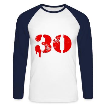Symbole de 30 chiffres - T-shirt baseball manches longues Homme - blanc/marine - Devant - Nik (191cm)