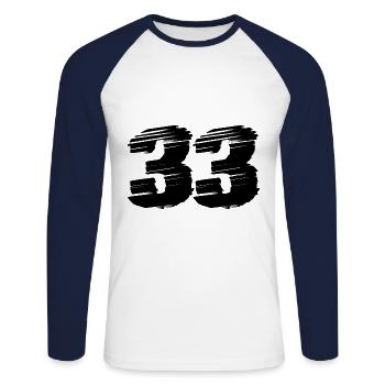 33 Number jersey - Unisex Long Sleeve Baseball T-Shirt - white/navy - Front - Nik (191cm)