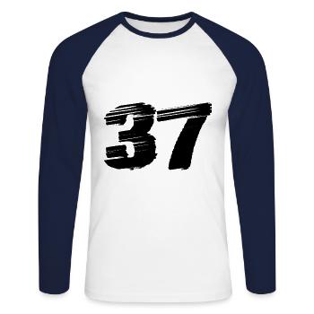 37 Numéro maillot - T-shirt baseball manches longues Homme - blanc/marine - Devant - Nik (191cm)