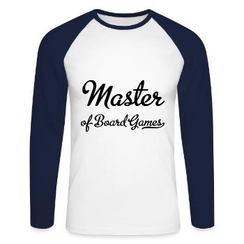 board games - Unisex Baseballshirt langarm - Weiß/Navy - Vorne - Nik (191cm)