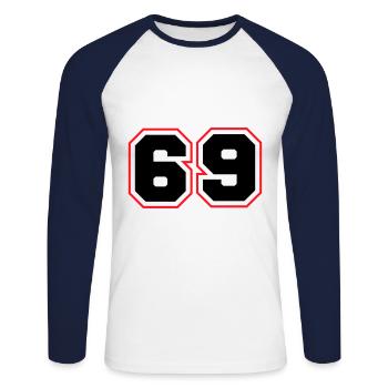 69 Nombre symbole - T-shirt baseball manches longues Homme - blanc/marine - Devant - Nik (191cm)