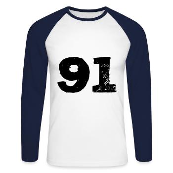 91 Maillot numéro - T-shirt baseball manches longues Homme - blanc/marine - Devant - Nik (191cm)