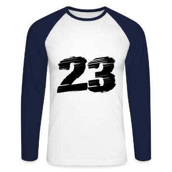 23 Maillot numéro - T-shirt baseball manches longues Homme - blanc/marine - Devant - Nik (191cm)