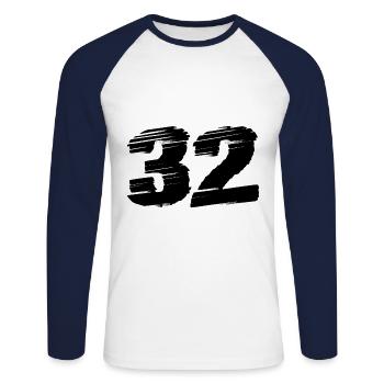 Maillot 32 Numéro - T-shirt baseball manches longues Homme - blanc/marine - Devant - Nik (191cm)