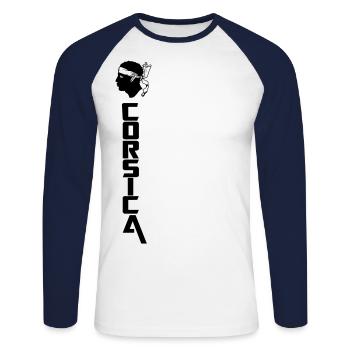 Corse - T-shirt baseball manches longues Homme - blanc/marine - Devant - Nik (191cm)