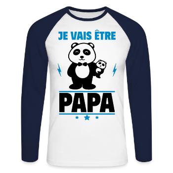 Je vais être papa, futur papa,bientôt père - T-shirt baseball manches longues Homme - blanc/marine - Devant - Nik (191cm)