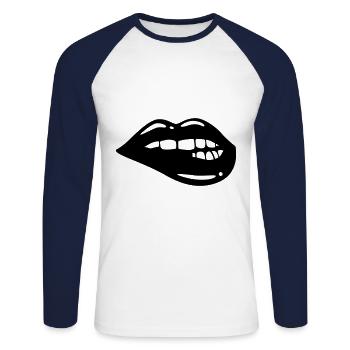 Symbole de lèvre - T-shirt baseball manches longues Homme - blanc/marine - Devant - Nik (191cm)