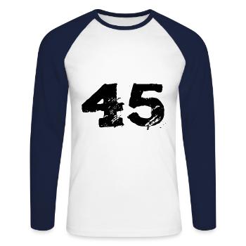 Maillot 45 Numéro - T-shirt baseball manches longues Homme - blanc/marine - Devant - Nik (191cm)