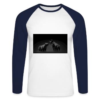 Bulle und Bär im Aktienmarkt 🐂🐻📈📉 - Unisex Baseballshirt langarm - Weiß/Navy - Vorne - Nik (191cm)