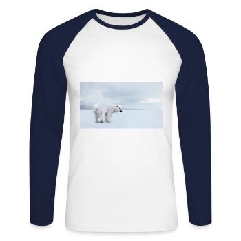 Majestätischer Eisbär in der Arktis 🐻❄️ - Unisex Baseballshirt langarm - Weiß/Navy - Vorne - Nik (191cm)
