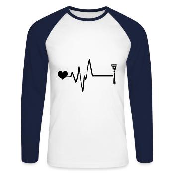 Razor Blade Pulse Heart Love - Unisex Long Sleeve Baseball T-Shirt - white/navy - Front - Nik (191cm)