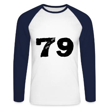 79 Maillot numéro - T-shirt baseball manches longues Homme - blanc/marine - Devant - Nik (191cm)