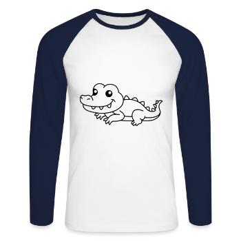 Alligator Comic Animal - T-shirt baseball manches longues Homme - blanc/marine - Devant - Nik (191cm)