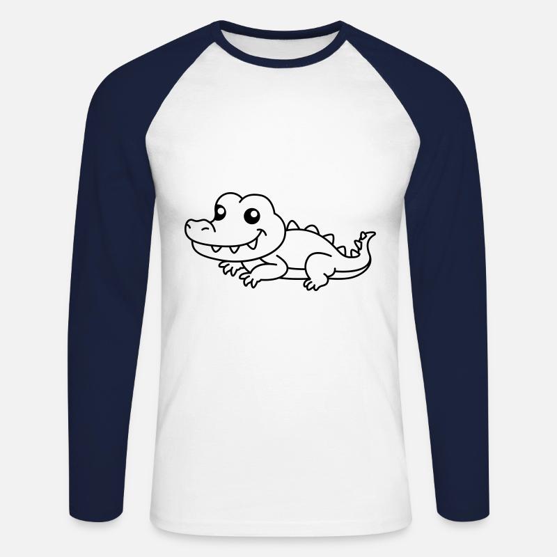 Alligator Comic Tier - Unisex Baseballshirt langarm - Weiß/Navy