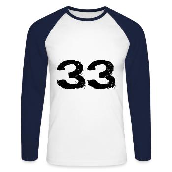 33 Maillot numéro - T-shirt baseball manches longues Homme - blanc/marine - Devant - Nik (191cm)