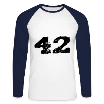 42 Maillot numéro - T-shirt baseball manches longues Homme - blanc/marine - Devant - Nik (191cm)