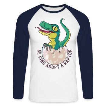 Dinosaur Dino Dinosaur egg Raptor Velociraptor - Unisex Long Sleeve Baseball T-Shirt - white/navy - Front - Nik (191cm)