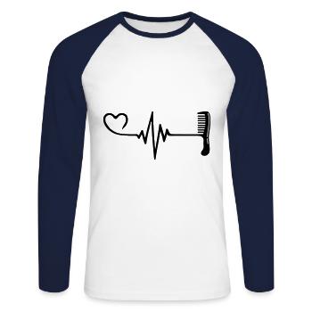 Peigne Coiffeur Pulse Heart Love - T-shirt baseball manches longues Homme - blanc/marine - Devant - Nik (191cm)