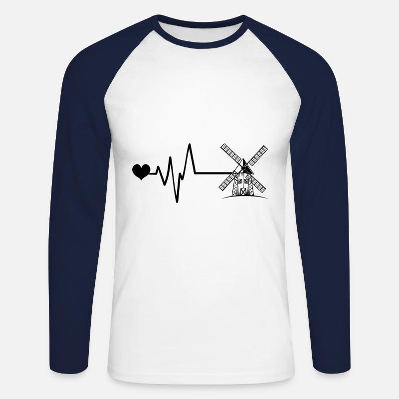 Windmühle Puls Herz Liebe - Unisex Baseballshirt langarm - Weiß/Navy
