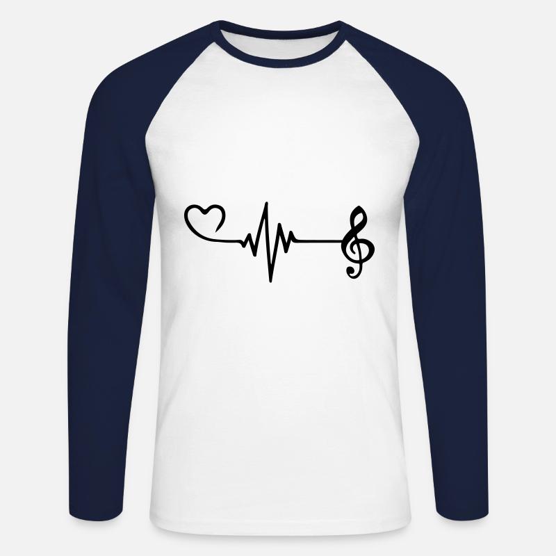 Musical Notes Pulse Heart Love - Unisex Long Sleeve Baseball T-Shirt - white/navy