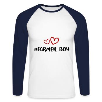 Fermier garçon coeur amour - T-shirt baseball manches longues Homme - blanc/marine - Devant - Nik (191cm)