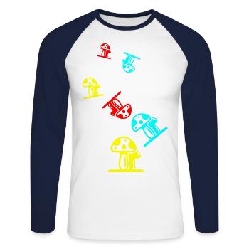 Symbole des champignons - T-shirt baseball manches longues Homme - blanc/marine - Devant - Nik (191cm)