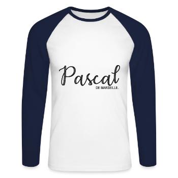 Pascal de Marseille Cadeau T shirt pascal - T-shirt baseball manches longues Homme - blanc/marine - Devant - Nik (191cm)