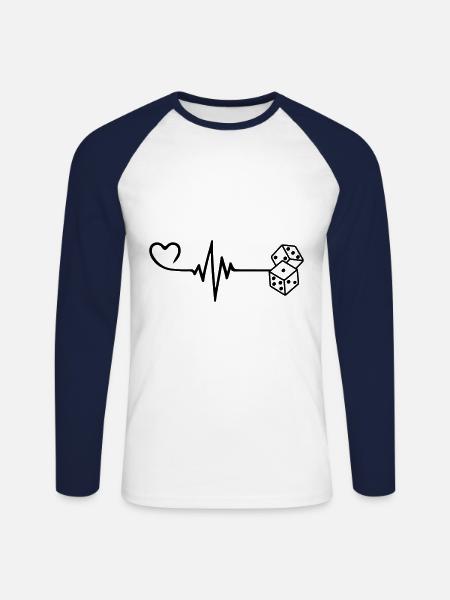 Dice Casino Pulse Heart Love - Unisex Long Sleeve Baseball T-Shirt - white/navy