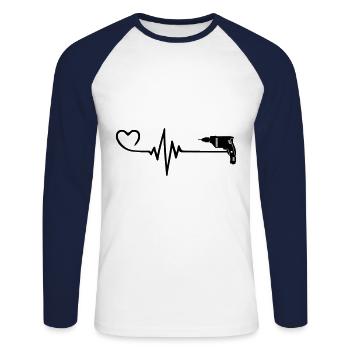 Drill Pulse Heart Love - Unisex Long Sleeve Baseball T-Shirt - white/navy - Front - Nik (191cm)