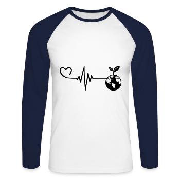Planète Terre Pulse Heart Love - T-shirt baseball manches longues Homme - blanc/marine - Devant - Nik (191cm)
