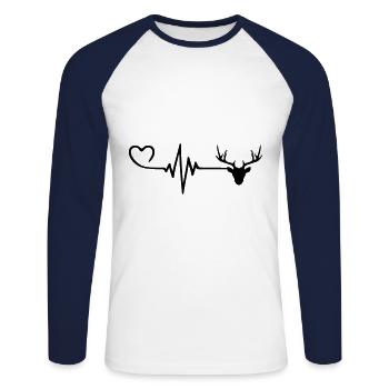 Deer Deer Pulse Heart Love - Unisex Long Sleeve Baseball T-Shirt - white/navy - Front - Nik (191cm)