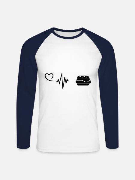 Burger Pulse Heart Love - Unisex Long Sleeve Baseball T-Shirt - white/navy