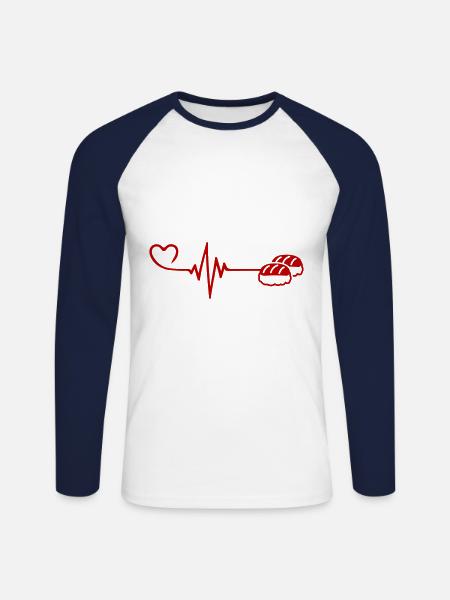 Sushi Pulse Heart Love - Unisex Long Sleeve Baseball T-Shirt - white/navy