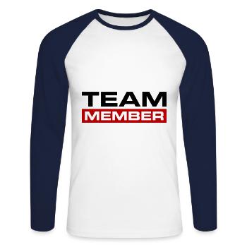 Team Member - Unisex Long Sleeve Baseball T-Shirt - white/navy - Front - Nik (191cm)