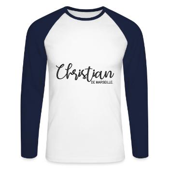 Christian de Marseille Cadeau T shirt christian - T-shirt baseball manches longues Homme - blanc/marine - Devant - Nik (191cm)