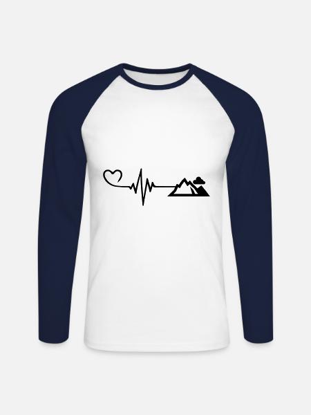 Mountains Pulse Heart - Unisex Long Sleeve Baseball T-Shirt - white/navy