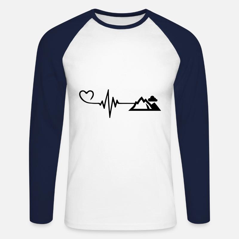 Mountains Pulse Heart - Unisex Long Sleeve Baseball T-Shirt - white/navy