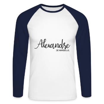 Alexandre de Marseille Cadeau T shirt alexandre - Unisex Long Sleeve Baseball T-Shirt - white/navy - Front - Nik (191cm)