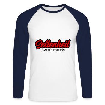 Seltenheit Limited Edition - Unisex Baseballshirt langarm - Weiß/Navy - Vorne - Nik (191cm)