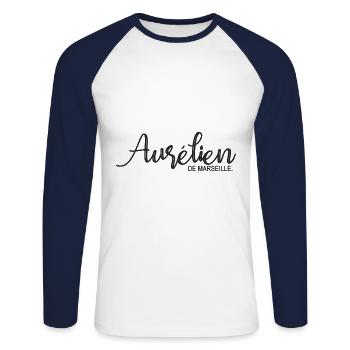 Aurélien de Marseille Geschenk T Shirt aurelien - Unisex Baseballshirt langarm - Weiß/Navy - Vorne - Nik (191cm)