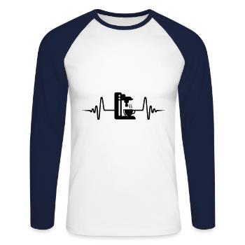 Symbole d’impulsion de machine à café - T-shirt baseball manches longues Homme - blanc/marine - Devant - Nik (191cm)