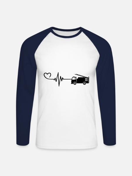 Fire Engine Pulse Heart Love - Unisex Long Sleeve Baseball T-Shirt - white/navy