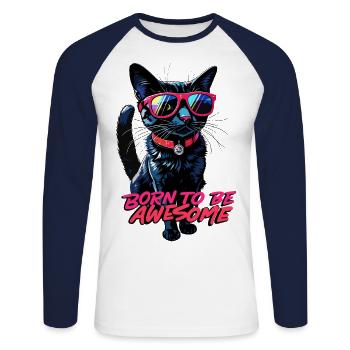 Geboren, um großartig zu sein - Unisex Baseballshirt langarm - Weiß/Navy - Vorne - Nik (191cm)
