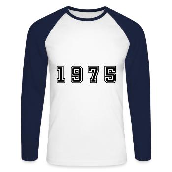 1975 Year Number - Unisex Long Sleeve Baseball T-Shirt - white/navy - Front - Nik (191cm)