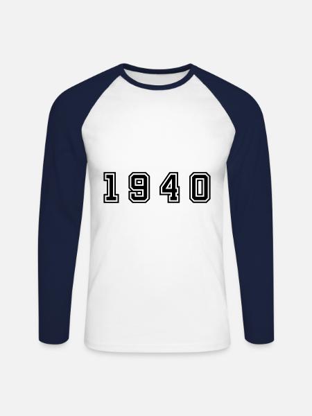 1940 numéro d'année - T-shirt baseball manches longues Homme - blanc/marine