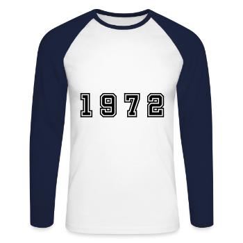 Numéro de l’année 1972 - T-shirt baseball manches longues Homme - blanc/marine - Devant - Nik (191cm)